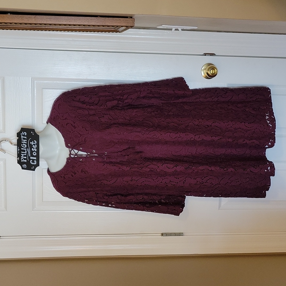 Xhilaration Lace Lined Dress XXL Maroon Red